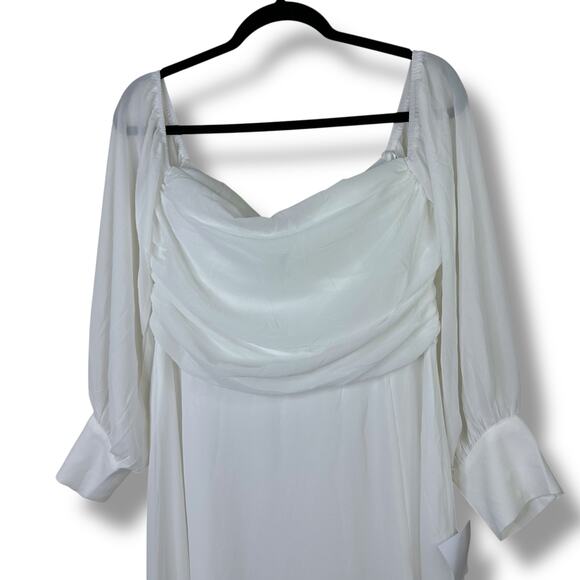 Lulus NWT Adorna White Off-the-Shoulder Semi-Sheer Button Chiffon Maxi Dress XL - Picture 5 of 12
